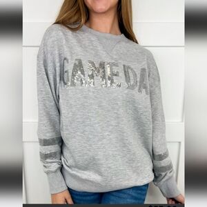 White Birch Gray Sequin Sparkly 'Game Day' Sweatshirt Crewneck